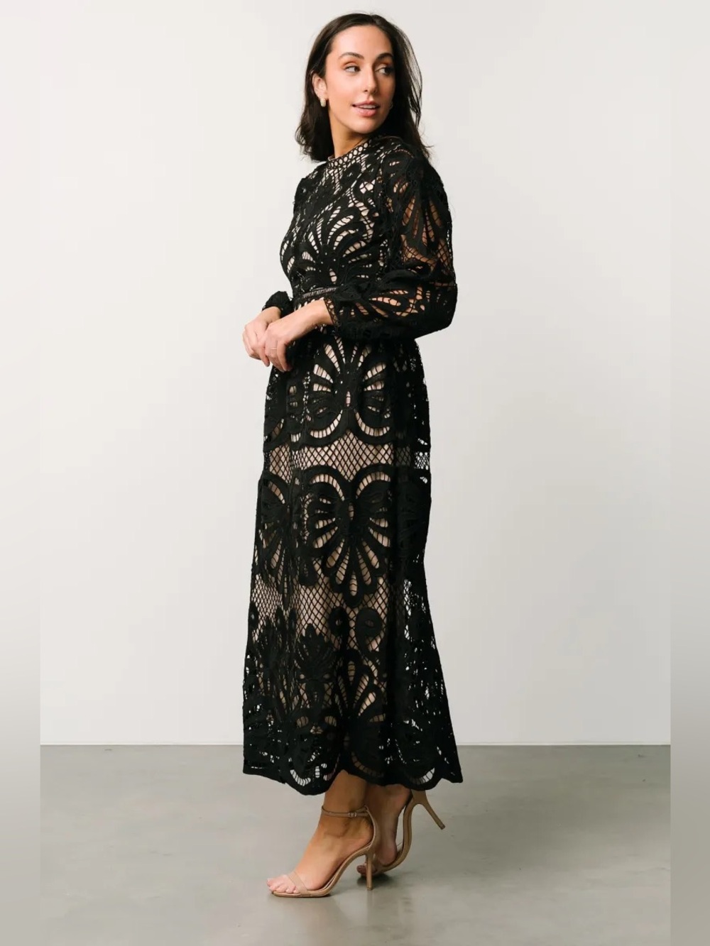 Baltic Born Eldora Black Lace Long-Sleeve Midi Dress - Picture 3 of 7